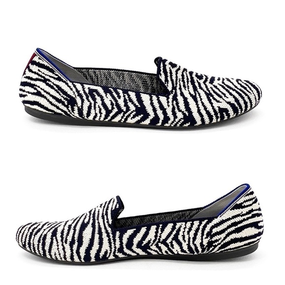 Rothy’s The Almond Loafer Zebra Print Navy Blue & White Size 10.5 EUC - Picture 4 of 12